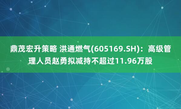 鼎茂宏升策略 洪通燃气(605169.SH)：高级管理人员赵勇拟减持不超过11.96万股